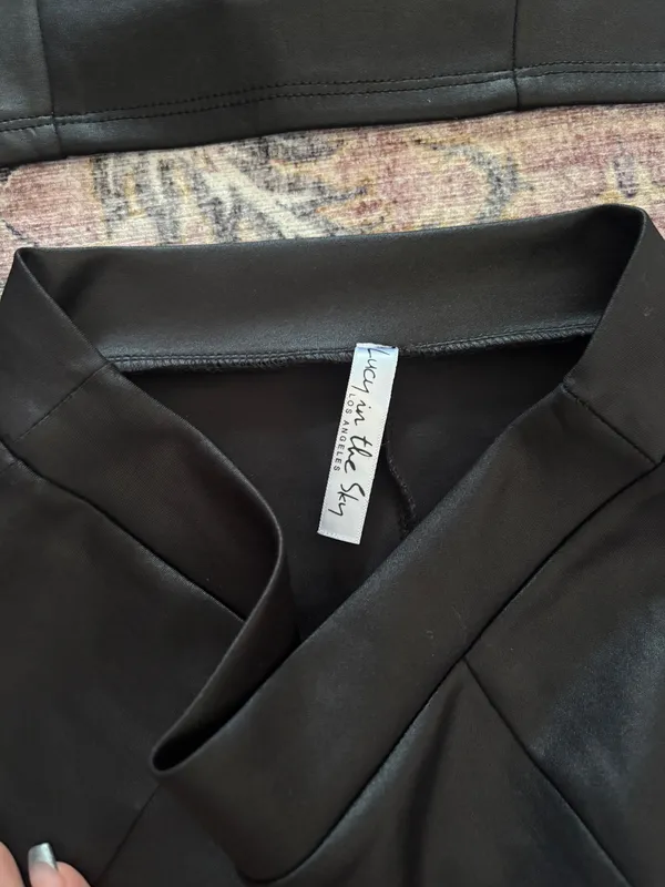 Lucy in the Sky Two-Piece Set Matte Black Faux Leather Skirt and Tie Back Top - Image 4