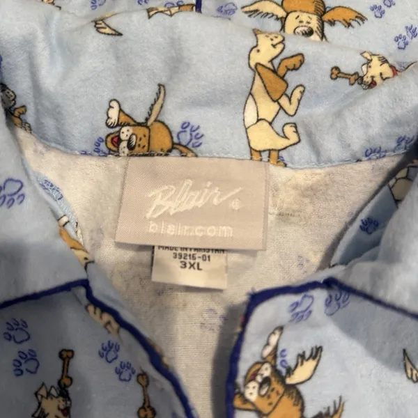 Blair Womens 3XL Pajama Set Blue Cotton Dog Print Button Front Sleepwear 39216 - Image 4