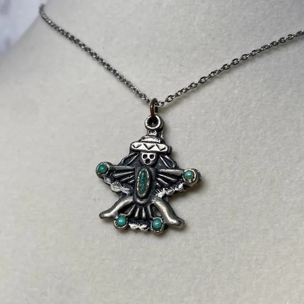 Zuni Silver Tone Turquoise Knifewing Kachina Pendant Vintage Style Folklore Boho - Image 3