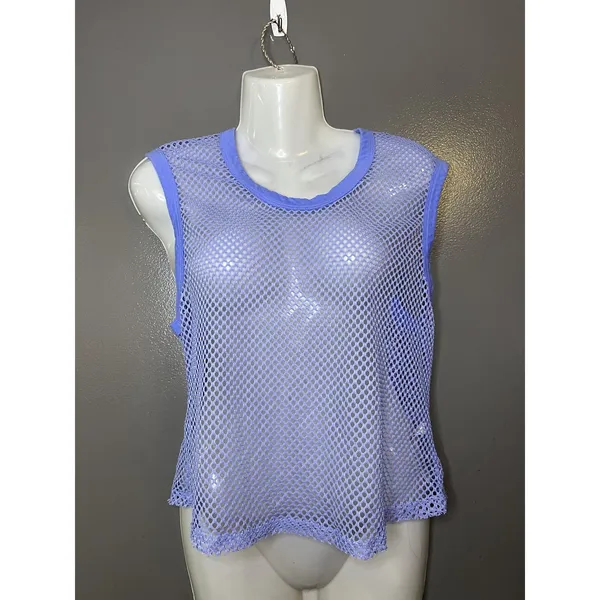 Free People Mesh Tank Top Womens Small Purple Sleeveless Sheer Fishnet Festival - Image 2