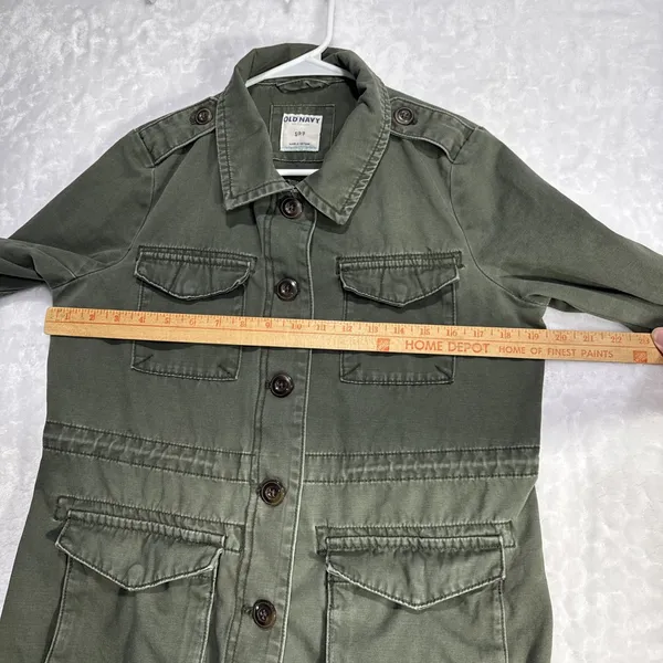 Old Navy Womens S Utility Jean Jacket Army Green Pockets Long Sleeve Grunge Y2K - Image 6