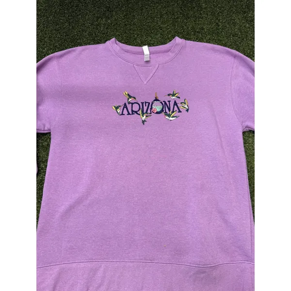 Vintage Arizona Sweatshirt Purple Embroidered Hummingbird Crewneck Large - Image 2