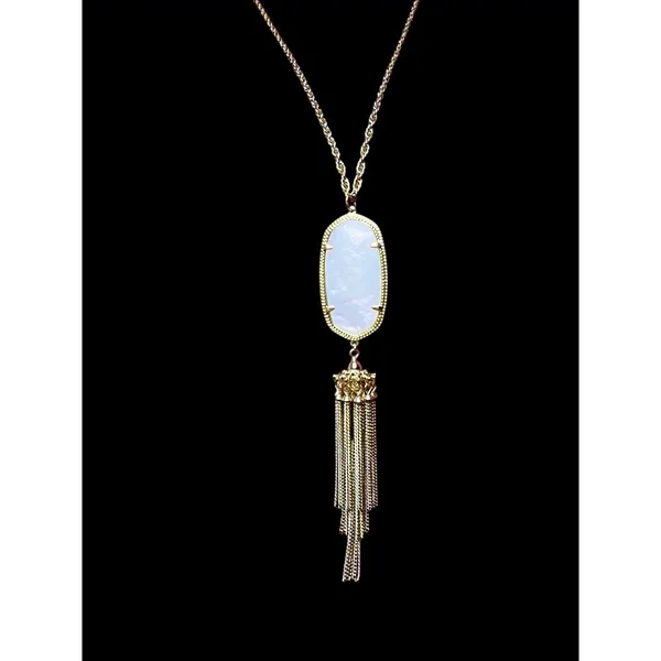 Kendra Scott Rayne Mother of Pearl Gold Tone Tassel Necklace 30" Rope Chain‎ - Image 2