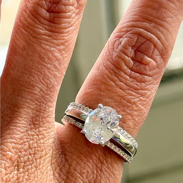 NWOT 3PC Stunning Silver Tone Bridal Set Oval 2.5ct Simulated diamonds ring in 7 - Image 5