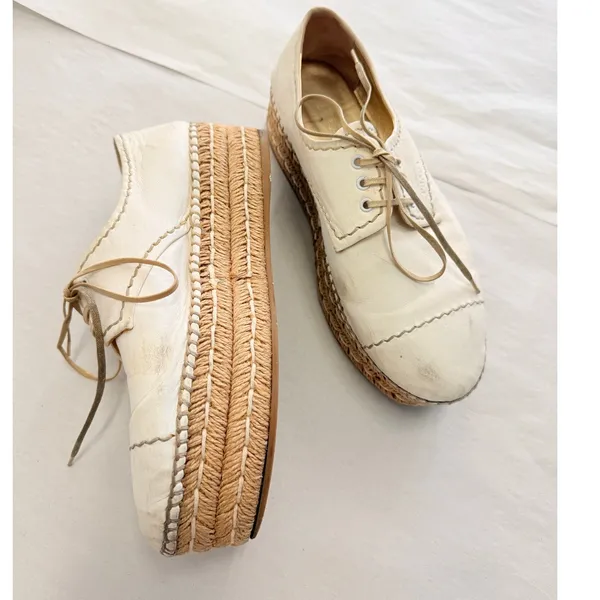 Prada 2024 Leather Platform Espadrilles EU 37.5 US 7.5‎ Off-White - Image 3