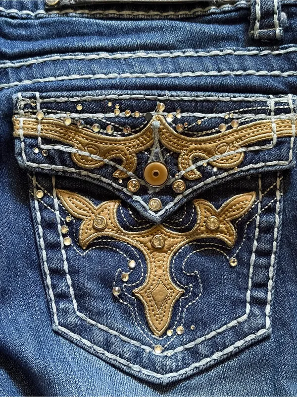 Premier emblished low rise distressed dark wash bootcut denim jeans 3/4 grunge - Image 13