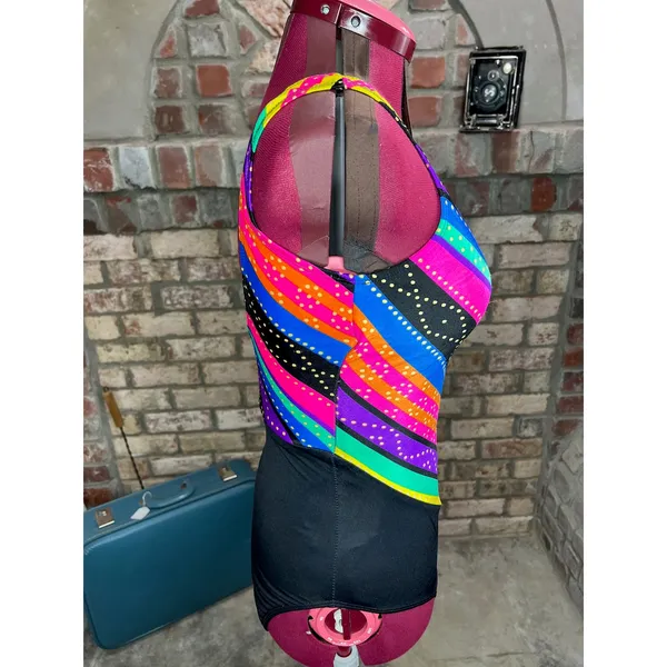 one piece swimsuit Sun streak Vintage 1990s pink purple green blue - Image 9