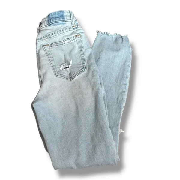 Abercrombie & Fitch Simone High Rise Slim Jeans Distressed Light Wash Raw Hem 25 - Image 2