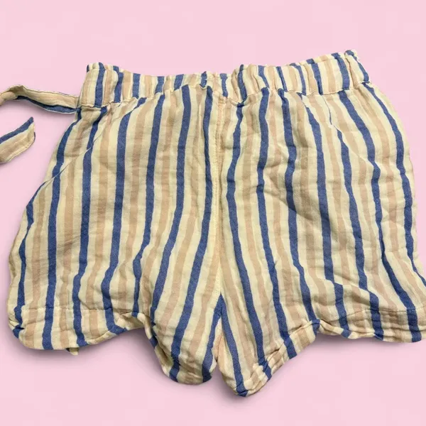 Cream and blue striped shorts - Image 2