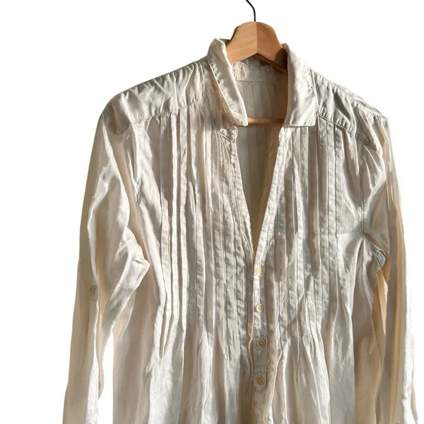 Cp Shades Shirt S Pleated Silk Cotton Blend White Button Down USA Minimalist - Image 9