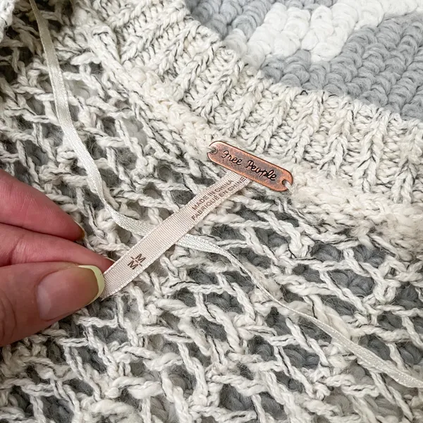 Free People marble tan crochet knit open cardigan quarter sleeve sweater - Image 7