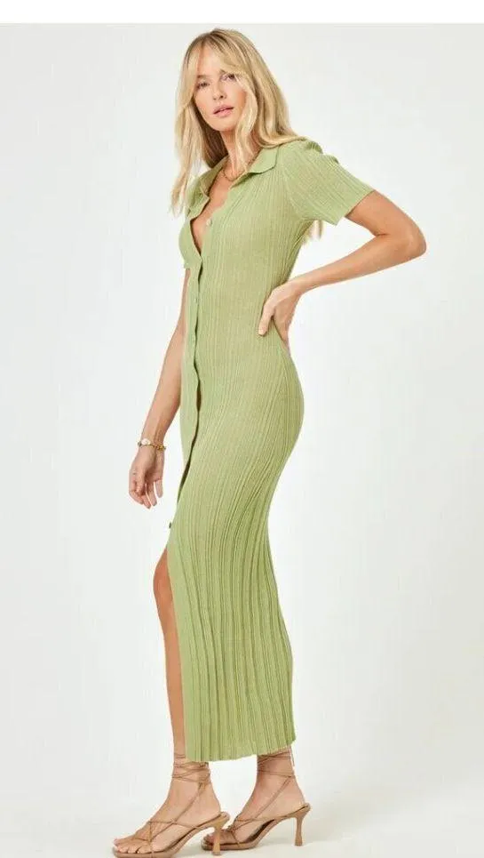 L*SPACE Undertow Dress in Light Olive Size Large - Image 2
