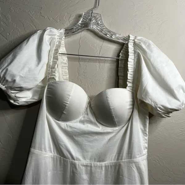 Alamour the‎ Label Katina Poplin Bustier Puff Sleeves Ruffle White Midi Dress - Image 6