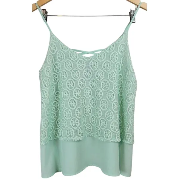 Alya Womens Small Mint Green Lace Layered Cami Spaghetti Strap Top‎ - Image 2