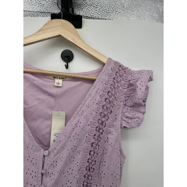 Miami Womens Lavender Purple Maxi Dress Size L‎ NWT Button Down Eyelet Coquette - Image 4