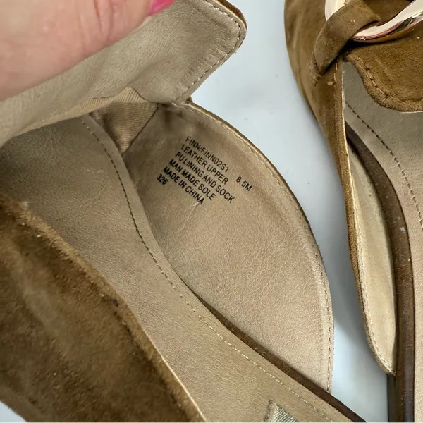Steve Madden Finn Chain Pointed Toe Chestnut Suede Mules Gold Chain Size 8.5 - Image 8