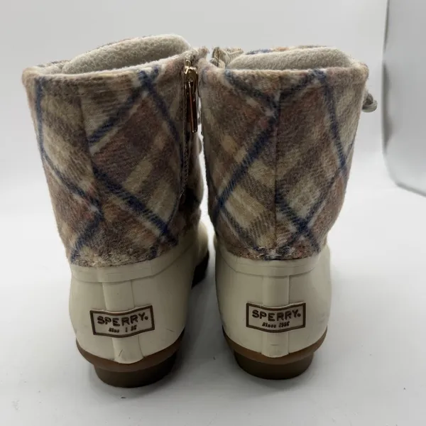 Sperry Saltwater Duck Boots Plaid Wool Women's 6 Cream Winter Rain Outdoor - Image 3