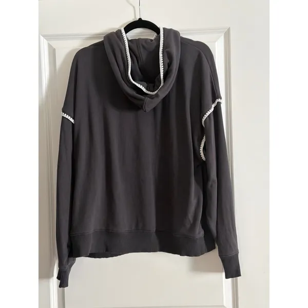 American Eagle Grey Hoodie Whipstitch Crochet Contrast Trim Oversized XL - Image 8