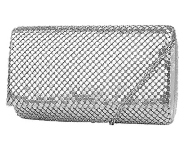 Jessica McClintock Silver Mesh Evening Bag Chain Strap Clutch - Image 2