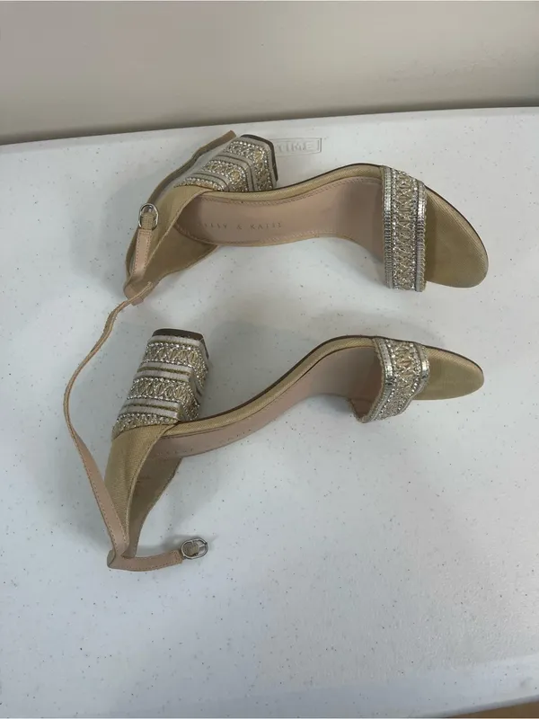 Kelly & Katie Beige Ankle-Strap Sandals with Beaded Trim - Image 3