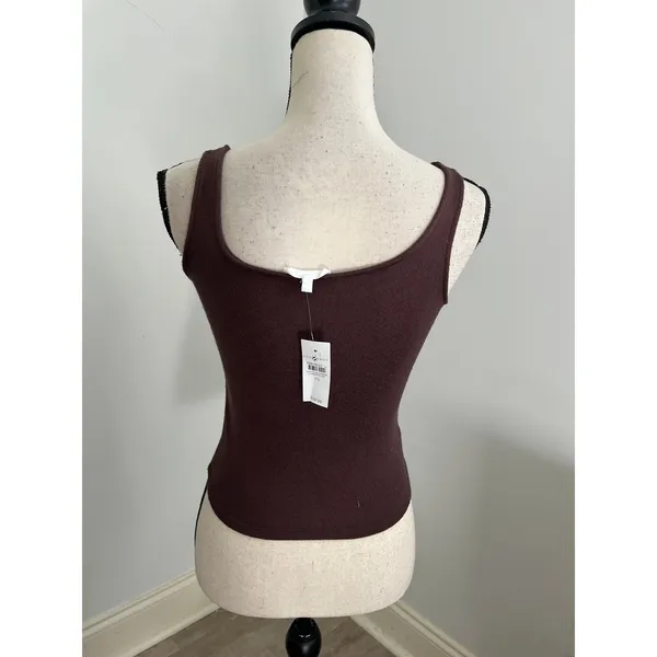 Lou & Grey Brown Minimalist Knit Top size XS Square‎ Neck Office Chic Mocha NEW - Image 2