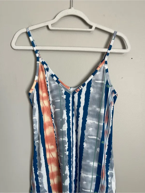 Blue Striped Spaghetti Strap Maxi Dress Sz M Size M - Image 3