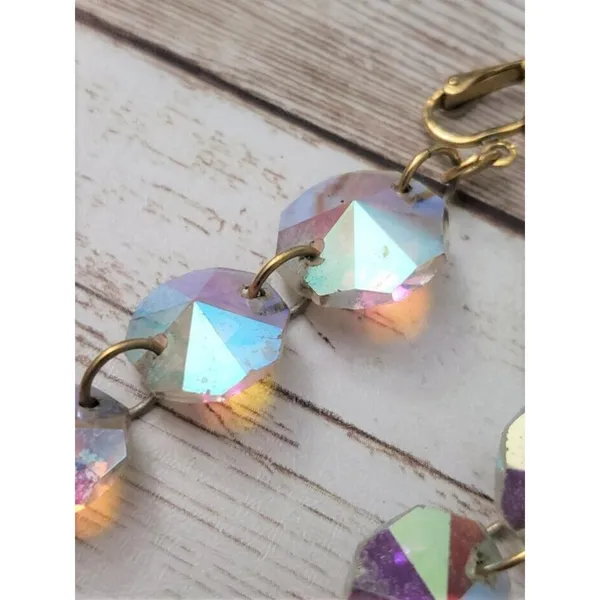 Vintage Clip On Earrings Chunky Clear/Iridescent Long - Fair Condition - Image 3