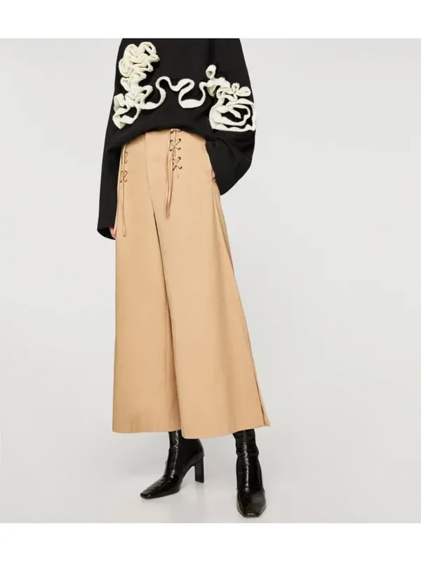 ZARA Trafaluc Collection Women's Wide Leg Culotte Pants in Beige/Tan Size L - Image 2