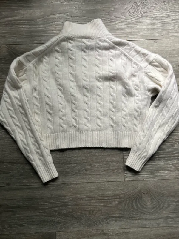 Aritzia Sunday Best Cream Cable Knit Wool Blend Cropped Long Sleeve Sweater S - Image 2