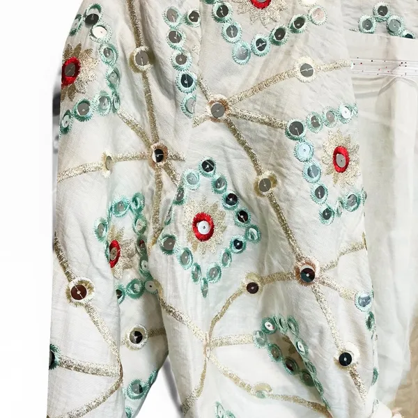 Anthropologie BLITHE Mirror Geo‎ Long Sleeve Tie Front Top & Shorts Set New S - Image 10