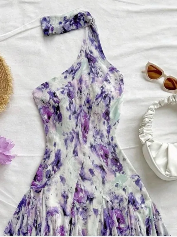 SheIn Floral Purple Print One-Shoulder Women’s Dress - Image 3