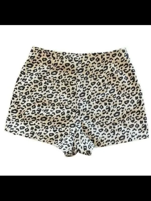 ALTAR'D STATE Leopard Print High-Waist Shorts Cream/Black Small Indie 70s Baddie - Image 2