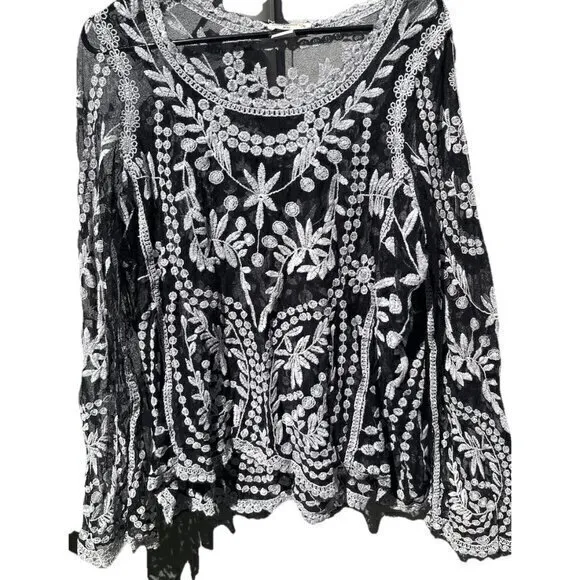 Vintage Vivid Importers of NY Women’s Sz Large Flower Black White Top Blouse - Image 10