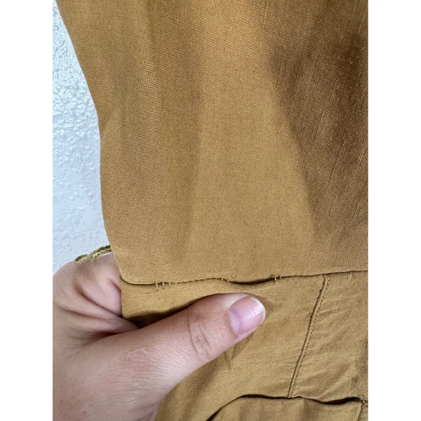 Maeve Anthropologie Mustard Yellow Linen Blend Short Sleeve Wide Leg Jumpsuit 0 - Image 7