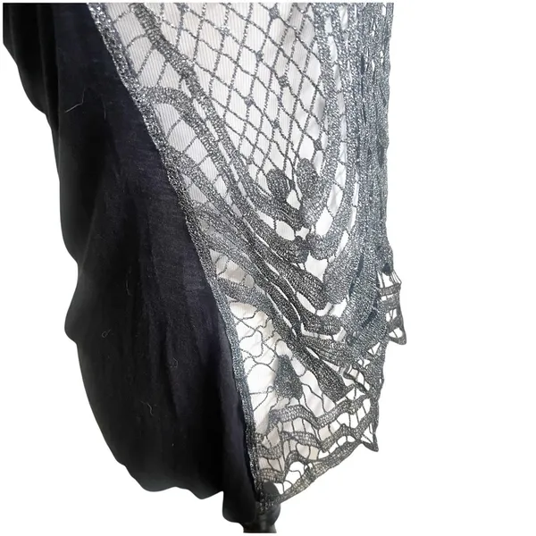 Daytrip Whimsygoth Top Y2K Open Knit Metallic Size Medium Black Silver - Image 4