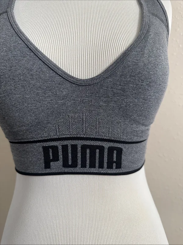 Puma Grey Seamless Racerback Sports Bra - Image 3