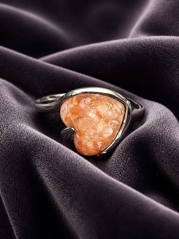 Gorgeous Stainless Steel Silver w/ Gorgeous Frosted Orange Gemstone Size 9 - Image 3