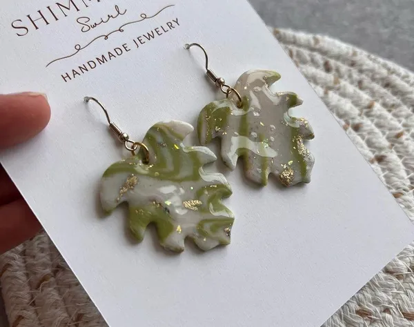 Handmade Polymer Clay Earrings Green - Image 2