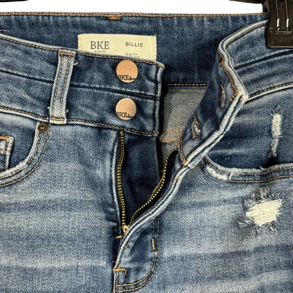 BKE SZ 25x29 1/2 Billie Jeans Tailored Bootcut Slim Fit Hi-Rise Distressed Blue - Image 4