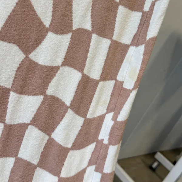 Peppermayo Wavy Checkerboard Knit Midi Dress Tan Cream S/M Sleeveless Bodycon - Image 6