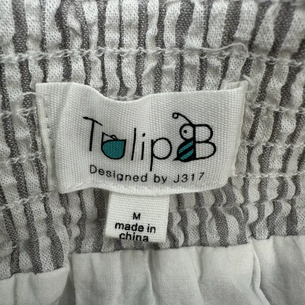 TULIP B Skirt Womens M Gray White Stripe Seersucker Mini Pockets Lined Cotton - Image 12