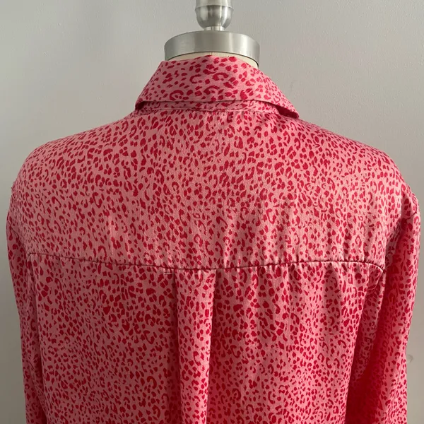Zara Leopard Print Button-Up Blouse- Pink and Red- Button Cuffs- Size Small - Image 6