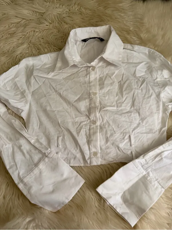 ZARA White Cropped Button-Down Shirt - Image 2