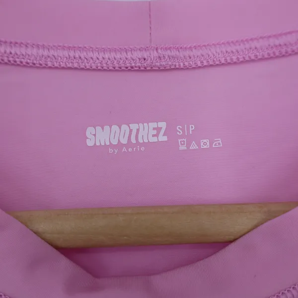 Aerie Smoothez Pink Short Sleeve Crop Top Small Activewear Crew Neck - Image 2