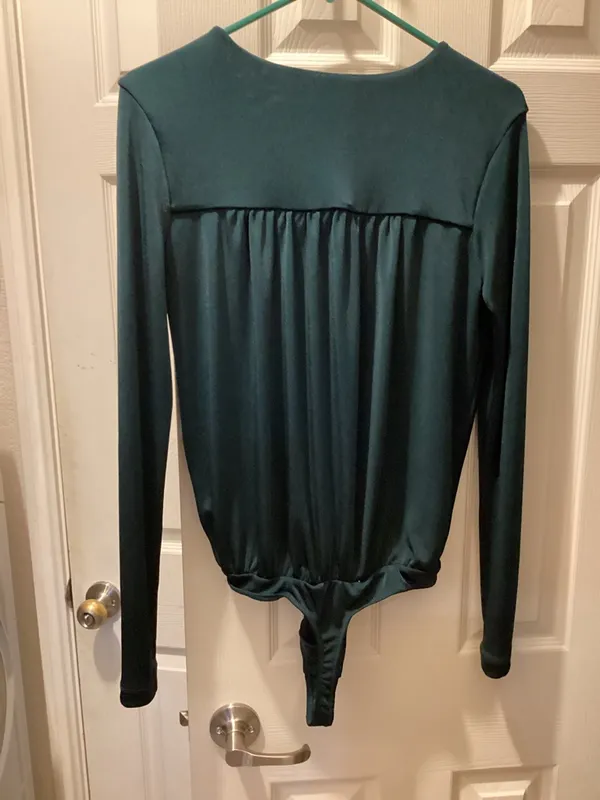 Free People Teal Long Sleeve Draped Bodysuit - Image 4