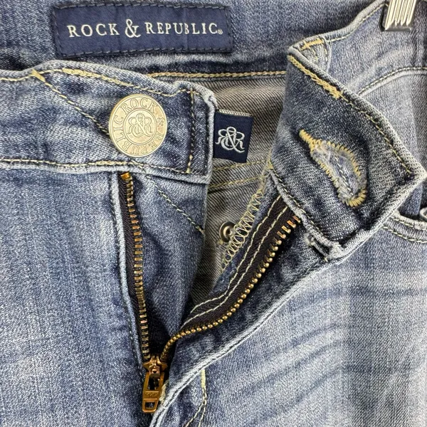 Rock‎ & Republic Kendall Medium Wash Angel Wing Embroidery Cropped Jeans Size 12 - Image 3