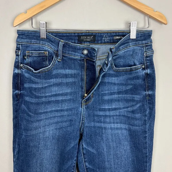 Judy Blue Jeans Womens 11/30 Blue Boot Cut Medium Wash Frayed Hem‎ Stretch Denim - Image 8
