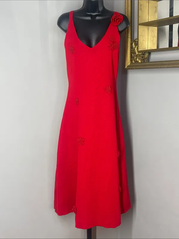 SheIn Large Red Floral Appliqué V-Neck Women’s Dress - Image 2