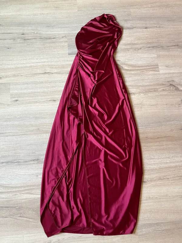One Shoulder Satin Formal Dress Red - Image 4