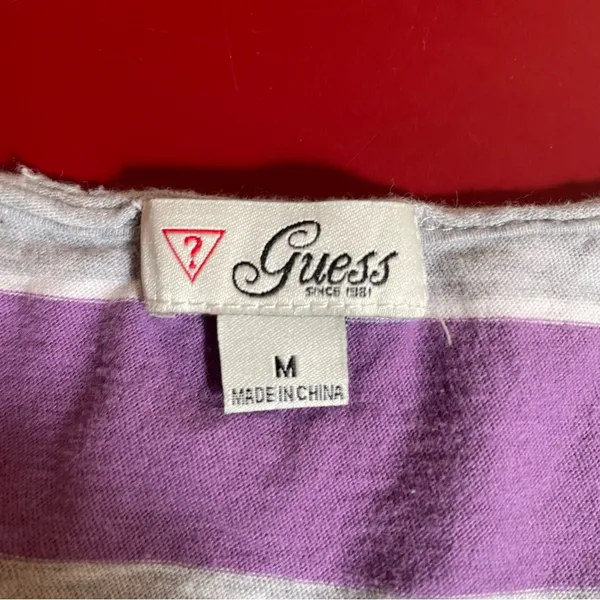 Guess Jeans Baby Tee M Pink Gray Stripe Cotton Fitted Y2K Style Retro Top sexy - Image 3